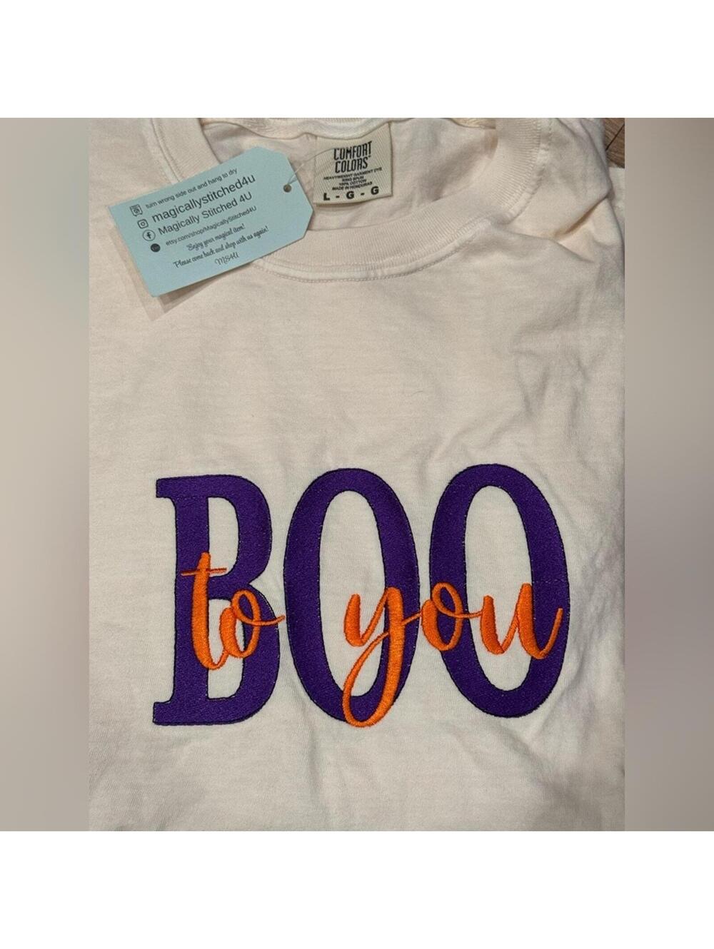 Comfort Colors Boo To You Tshirt Adult Large Cream NWT Embroidered Halloween